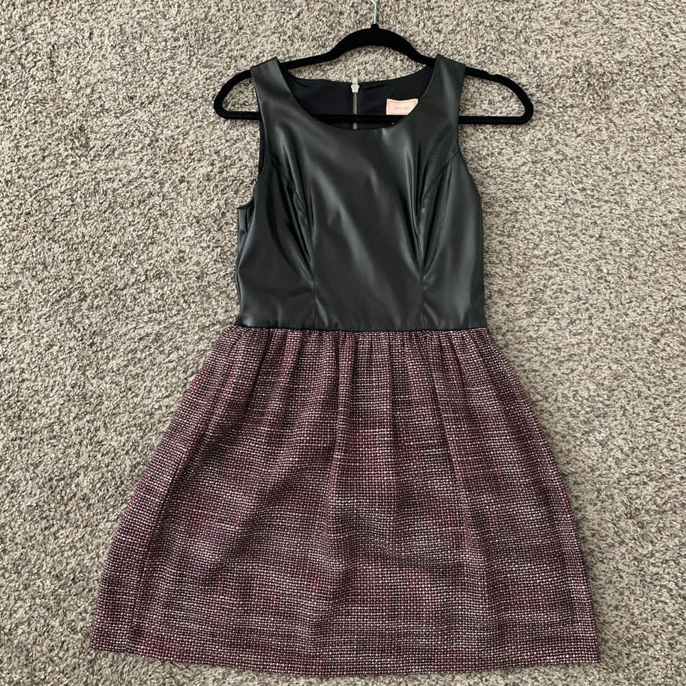 Size M Pleather and black and purple tweed dress.